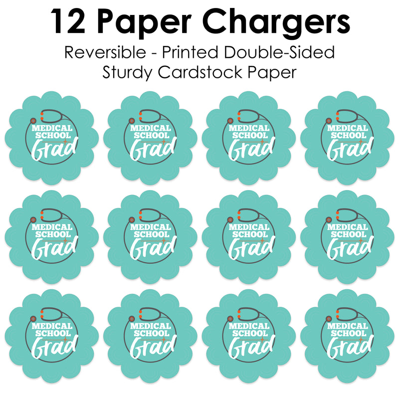 Medical School Grad - Doctor Graduation Party Round Table Decorations - Paper Chargers - Place Setting For 12