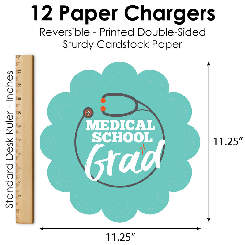 Medical School Grad - Doctor Graduation Party Round Table Decorations - Paper Chargers - Place Setting For 12