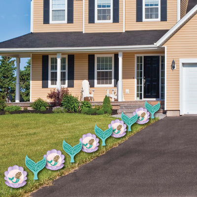 Let's Be Mermaids - Mermaid & Seashell Lawn Decorations - Outdoor Baby Shower or Birthday Party Yard Decorations - 10 Piece