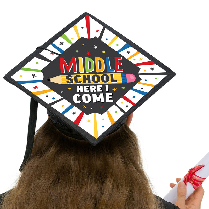Middle School Here I Come - Elementary Graduation Cap Decorations Kit - Grad Cap Cover