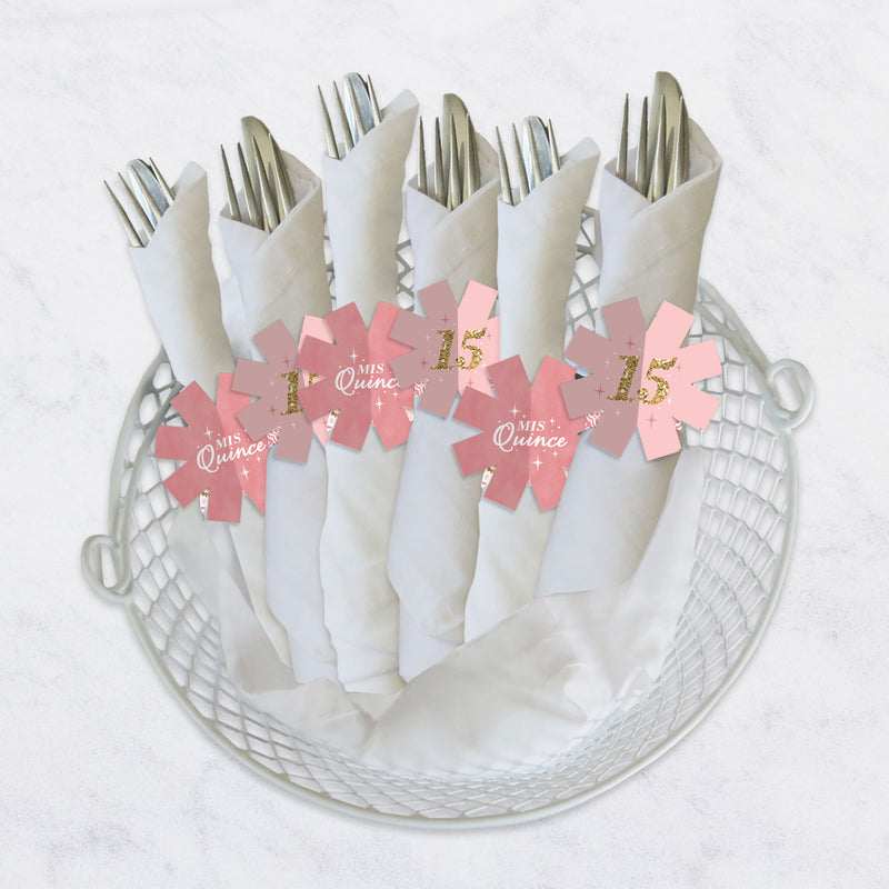 Mis Quince Anos - Quinceanera Sweet 15 Birthday Party Paper Napkin Holder - Napkin Rings - Set of 24