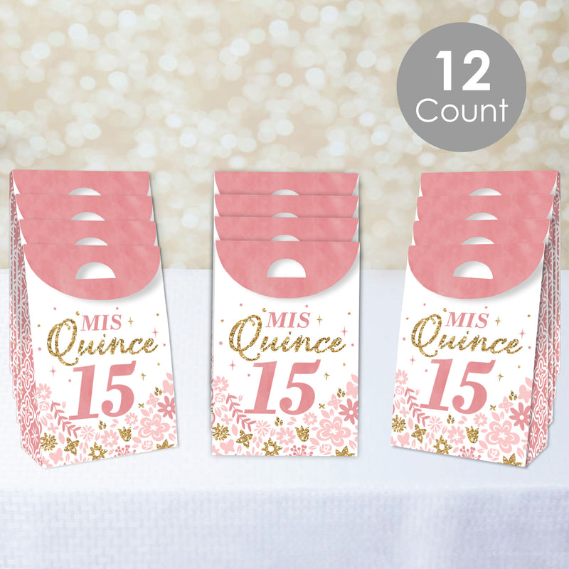Mis Quince Anos - Quinceanera Sweet 15 Birthday Gift Favor Bags - Party Goodie Boxes - Set of 12