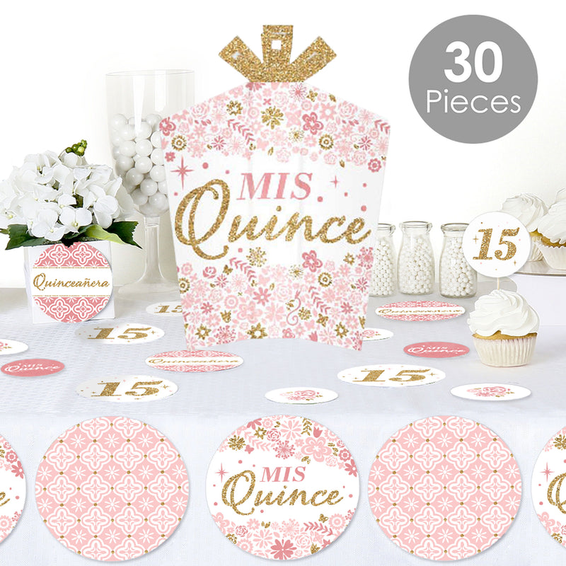Mis Quince Anos - Quinceanera Sweet 15 Birthday Party Decor and Confetti - Terrific Table Centerpiece Kit - Set of 30
