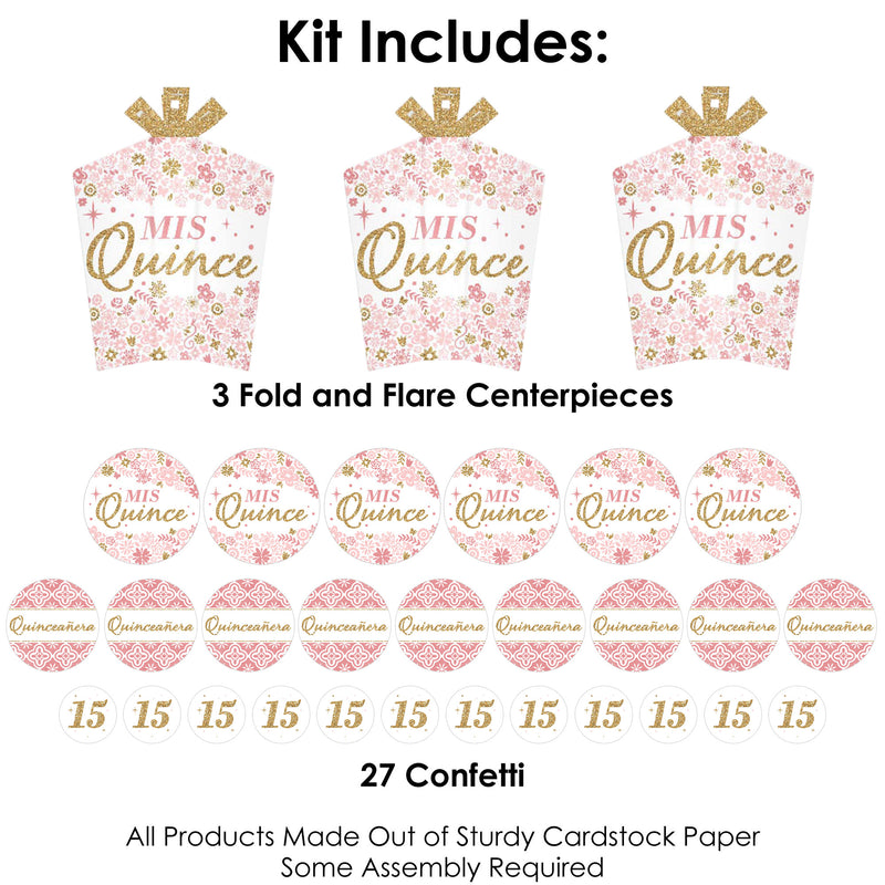 Mis Quince Anos - Quinceanera Sweet 15 Birthday Party Decor and Confetti - Terrific Table Centerpiece Kit - Set of 30
