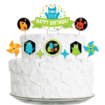 Monster Bash - Little Monster Birthday Party Cake Decorating Kit - Happy Birthday Cake Topper Set - 11 Pieces