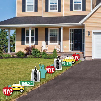 NYC Cityscape - Lawn Decorations - Outdoor New York City Party Yard Decorations - 10 Piece
