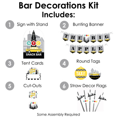 NYC Cityscape - DIY New York City Party Signs - Snack Bar Decorations Kit - 50 Pieces