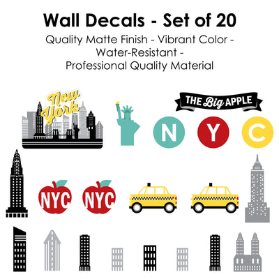 NYC Cityscape - Peel and Stick New York Skyline Vinyl Wall Art Stickers - Wall Decals - Set of 20