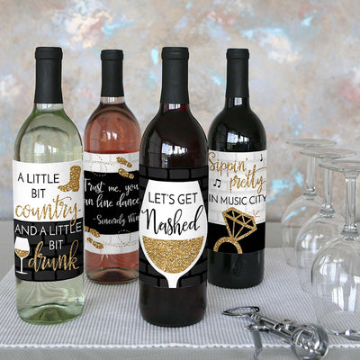 Nash Bash - Nashville Bachelorette Party Decorations for Women - Wine Bottle Label Stickers - Set of 4