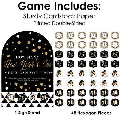 New Year's Eve - Gold - New Years Eve Party Scavenger Hunt - 1 Stand and 48 Game Pieces - Hide and Find Game