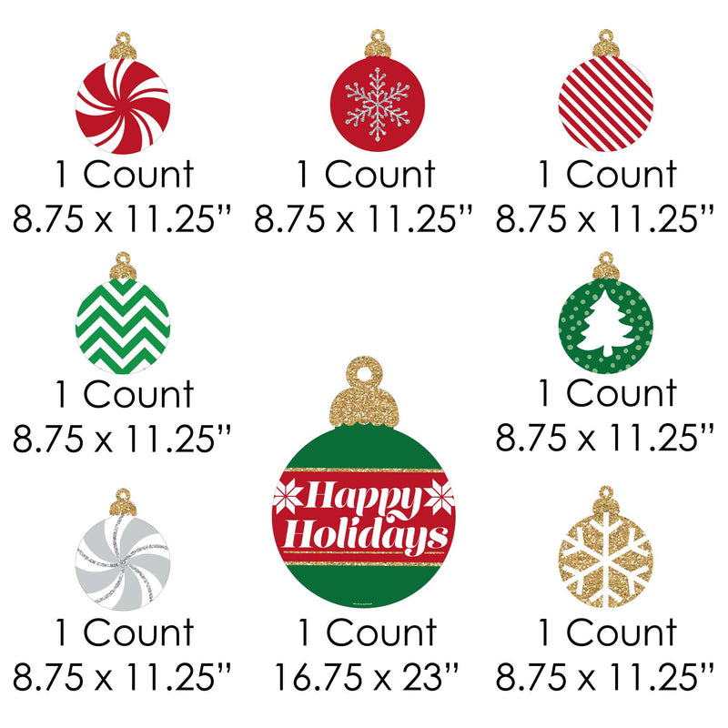 Ornaments - Yard Sign and Outdoor Lawn Decorations - Holiday and Christmas Party Yard Signs - Set of 8