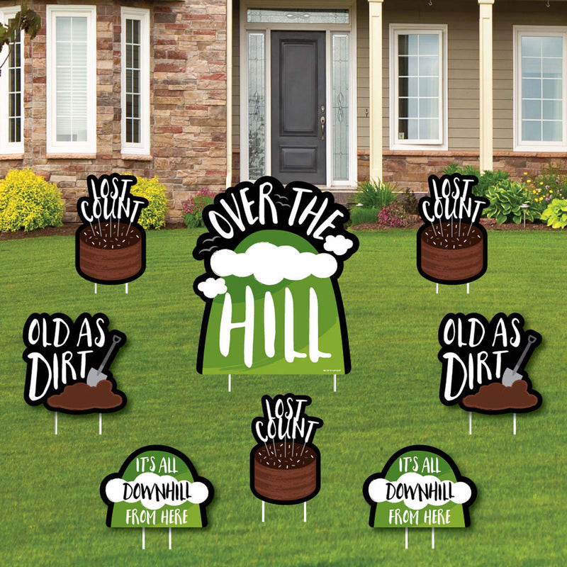 Over The Hill Birthday - Yard Sign and Outdoor Lawn Decorations - Birthday Party Yard Signs - Set of 8