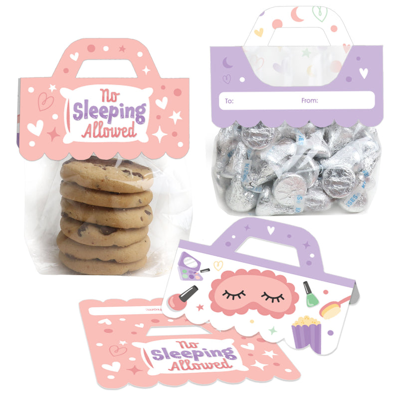 Pajama Slumber Party - DIY Girls Sleepover Birthday Party Clear Goodie Favor Bag Labels - Candy Bags with Toppers - Set of 24