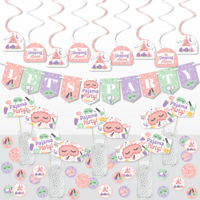 Pajama Slumber Party - Girls Sleepover Birthday Party Supplies Decoration Kit - Decor Galore Party Pack - 51 Pieces