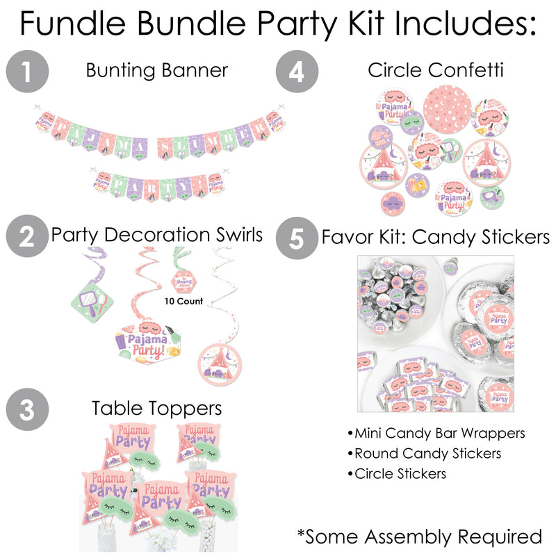 Pajama Slumber Party - Girls Sleepover Birthday Party Supplies - Banner Decoration Kit - Fundle Bundle