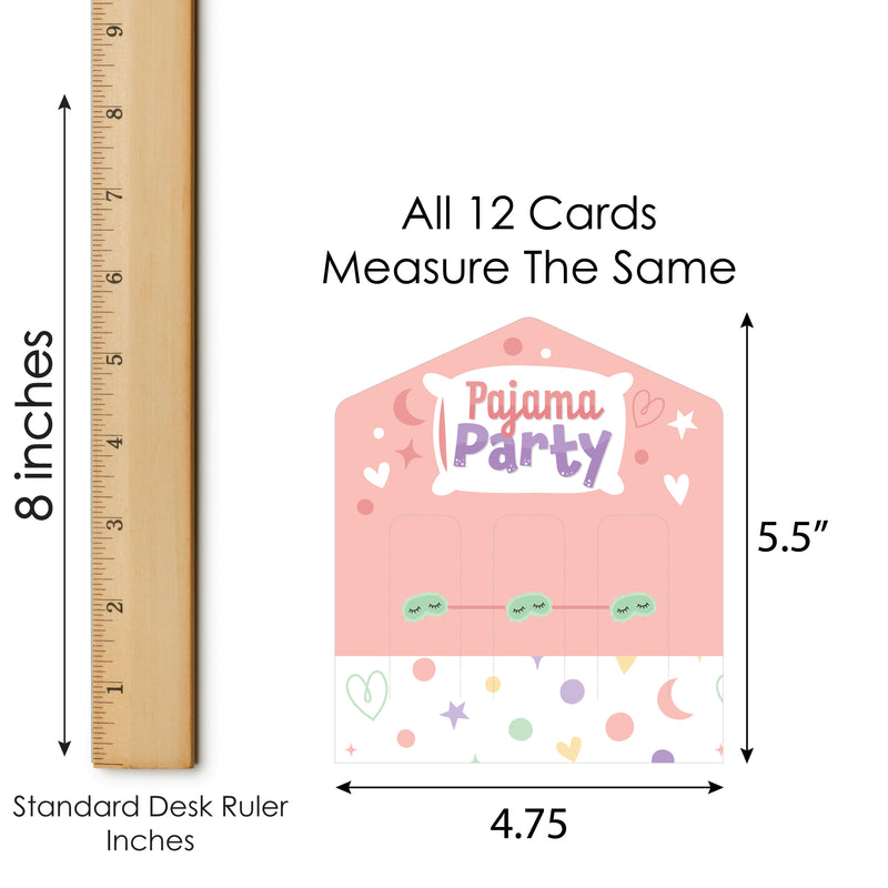 Pajama Slumber Party - Girls Sleepover Birthday Party Game Pickle Cards - Pull Tabs 3-in-a-Row - Set of 12