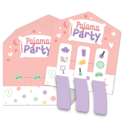 Pajama Slumber Party - Girls Sleepover Birthday Party Game Pickle Cards - Pull Tabs 3-in-a-Row - Set of 12