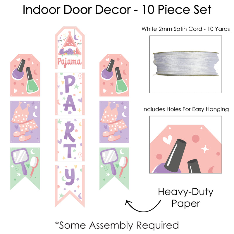 Pajama Slumber Party - Hanging Vertical Paper Door Banners - Girls Sleepover Birthday Party Wall Decoration Kit - Indoor Door Decor