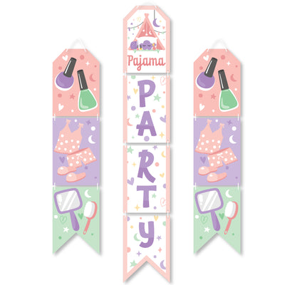 Pajama Slumber Party - Hanging Vertical Paper Door Banners - Girls Sleepover Birthday Party Wall Decoration Kit - Indoor Door Decor