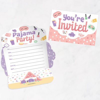 Pajama Slumber Party - Fill-In Cards - Girls Sleepover Birthday Party Fold and Send Invitations - Set of 8