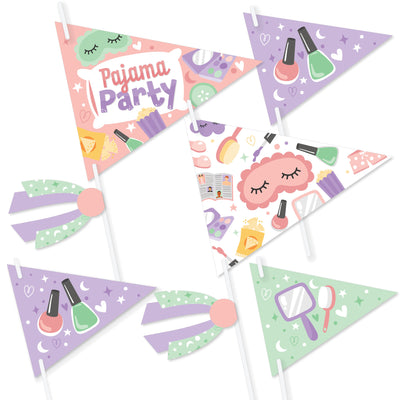 Pajama Slumber Party - Triangle Girls Sleepover Birthday Party Photo Props - Pennant Flag Centerpieces - Set of 20