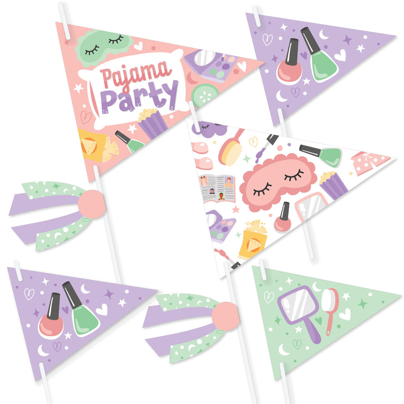 Pajama Slumber Party - Triangle Girls Sleepover Birthday Party Photo Props - Pennant Flag Centerpieces - Set of 20