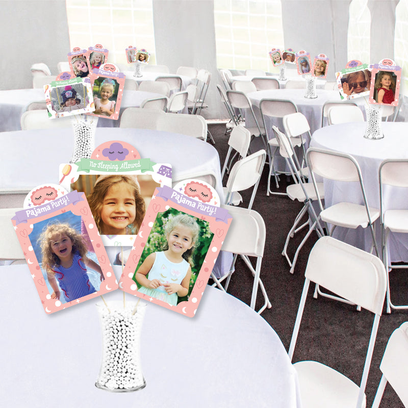 Pajama Slumber Party - Girls Sleepover Birthday Party Picture Centerpiece Sticks - Photo Table Toppers - 15 Pieces