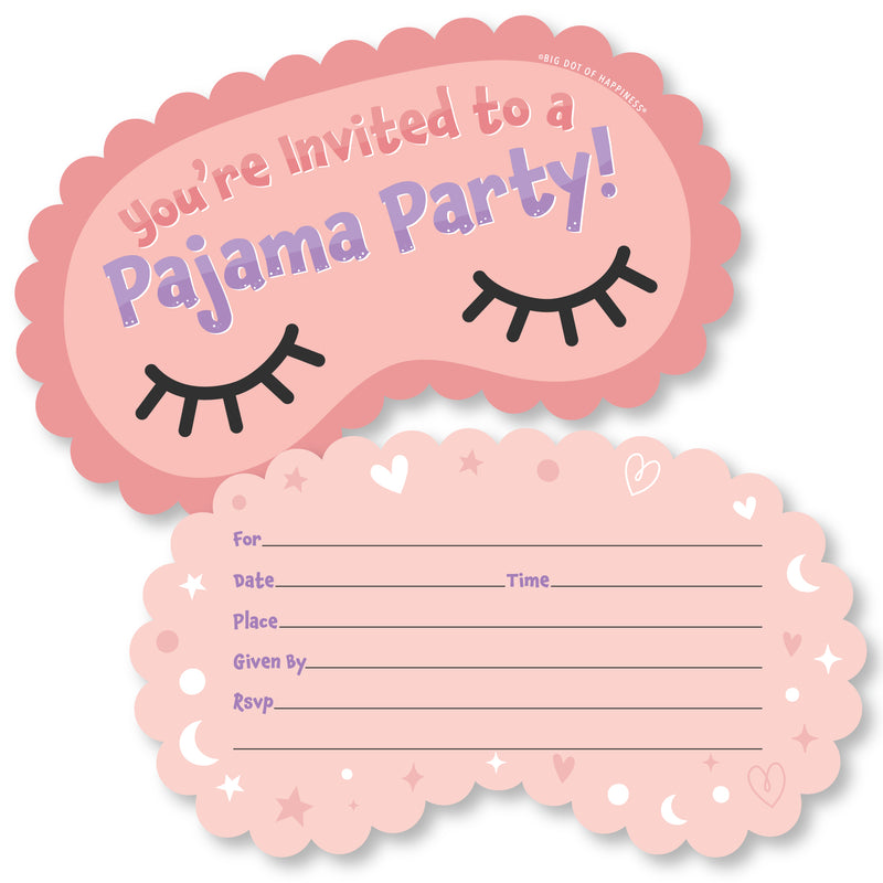 Pajama Slumber Party - Shaped Fill-In Invitations - Girls Sleepover Birthday Party Invitation Cards with Envelopes - Set of 12