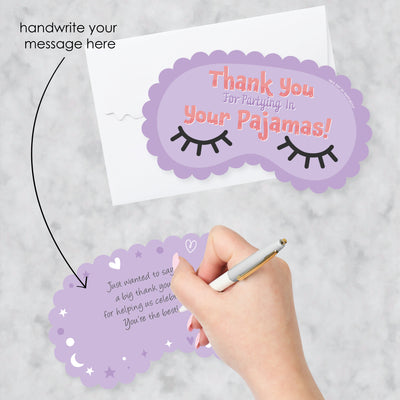 Pajama Slumber Party - Shaped Thank You Cards - Girls Sleepover Birthday Party Thank You Note Cards with Envelopes - Set of 12