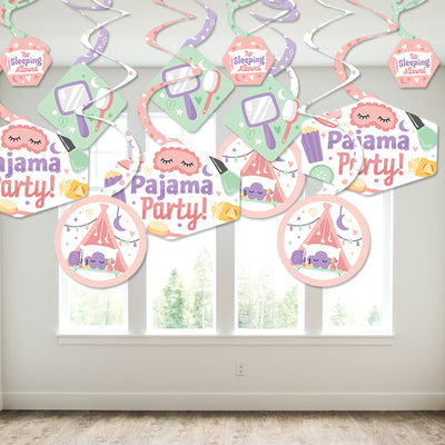 Pajama Slumber Party - Girls Sleepover Birthday Party Hanging Decor - Party Decoration Swirls - Set of 40