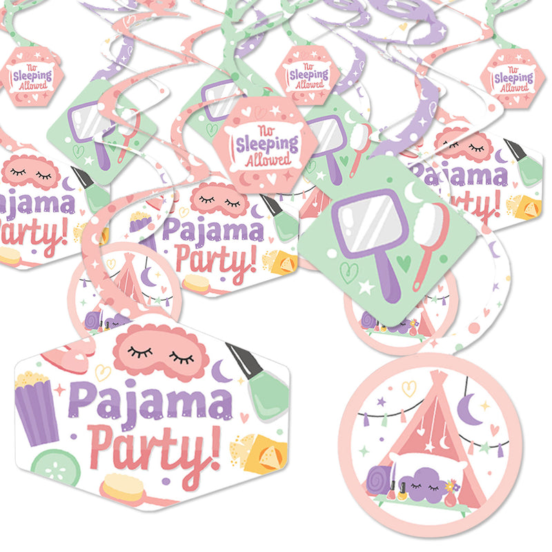 Pajama Slumber Party - Girls Sleepover Birthday Party Hanging Decor - Party Decoration Swirls - Set of 40