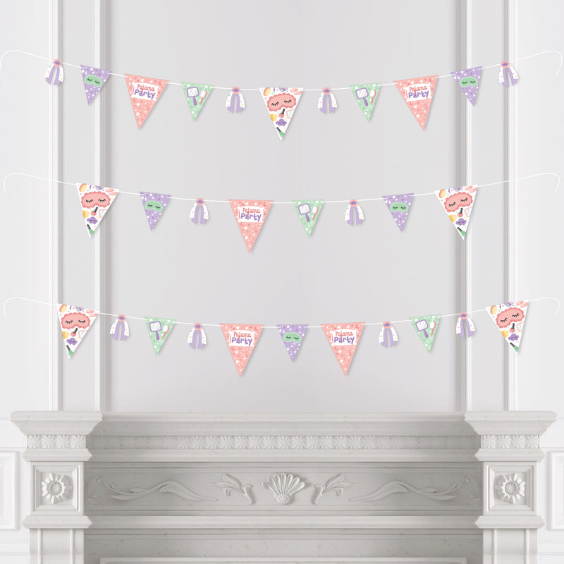 Pajama Slumber Party - DIY Girls Sleepover Birthday Party Pennant Garland Decoration - Triangle Banner - 30 Pieces