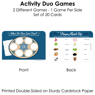 Happy Passover - 2-in-1 Pesach Jewish Holiday Party Cards - Activity Duo Games - Set of 20