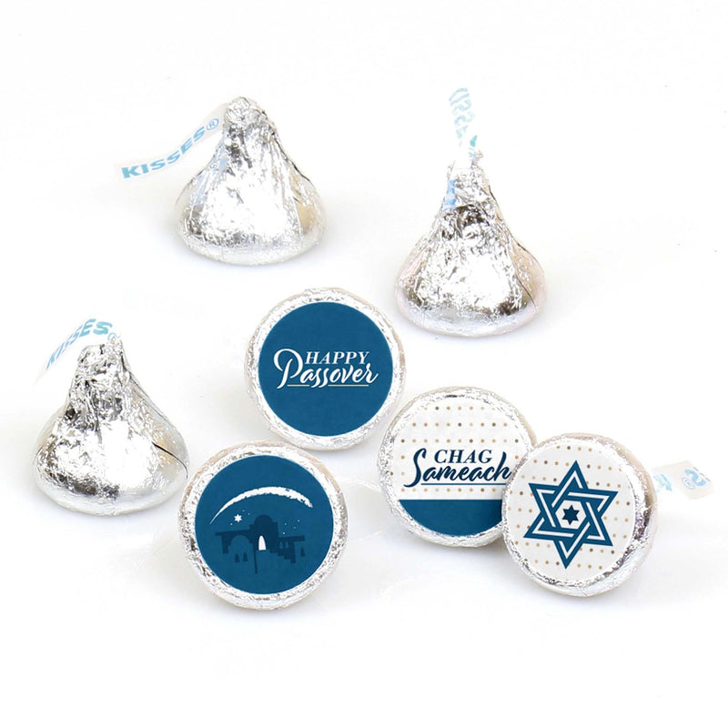 Happy Passover - Pesach Jewish Holiday Party Round Candy Sticker Favors - Labels Fit Hershey&
