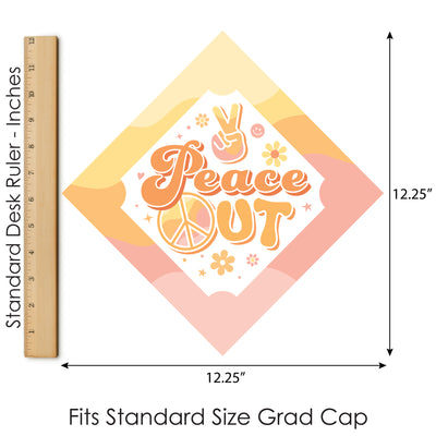 Peace Out - Groovy Hippie Graduation Cap Decorations Kit - Grad Cap Cover