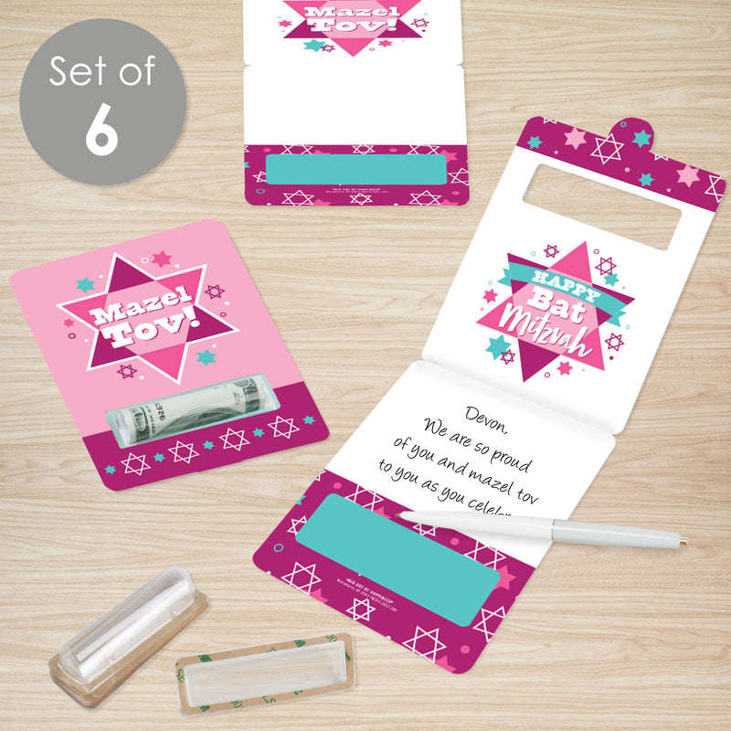 Pink Bat Mitzvah - DIY Assorted Girl Party Cash Holder Gift - Funny Money Cards - Set of 6