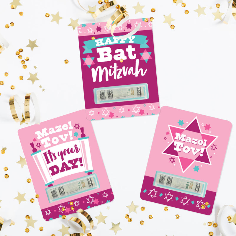 Pink Bat Mitzvah - DIY Assorted Girl Party Cash Holder Gift - Funny Money Cards - Set of 6