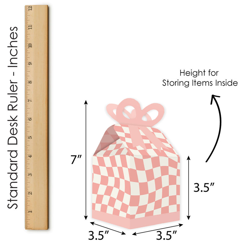 Pink Checkered Party - Square Favor Gift Boxes - Bow Boxes - Set of 12