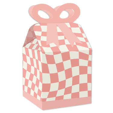 Pink Checkered Party - Square Favor Gift Boxes - Bow Boxes - Set of 12