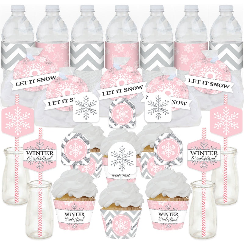 Pink Winter Wonderland - Holiday Snowflake Birthday Party and Baby Shower Favors and Cupcake Kit - Fabulous Favor Party Pack - 100 Pieces