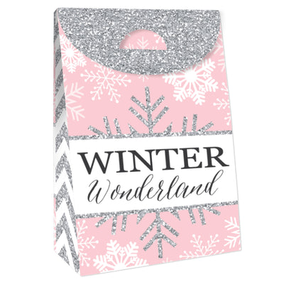 Pink Winter Wonderland - Holiday Snowflake Birthday and Baby Shower Gift Favor Bags - Party Goodie Boxes - Set of 12