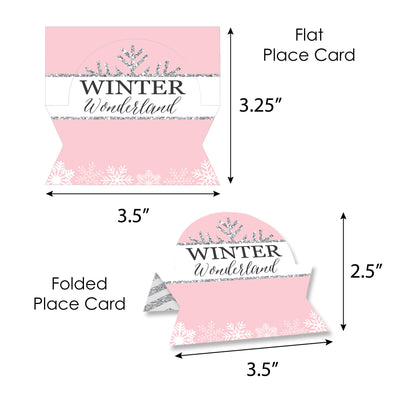 Pink Winter Wonderland - Holiday Snowflake Birthday Party and Baby Shower Tent Buffet Card - Table Setting Name Place Cards - Set of 24