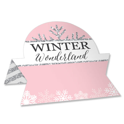 Pink Winter Wonderland - Holiday Snowflake Birthday Party and Baby Shower Tent Buffet Card - Table Setting Name Place Cards - Set of 24