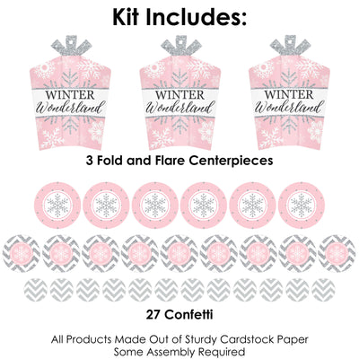 Pink Winter Wonderland - Holiday Snowflake Birthday Party and Baby Shower Decor and Confetti - Terrific Table Centerpiece Kit - Set of 30