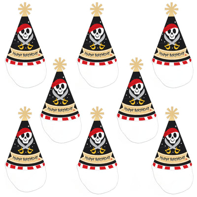Pirate Ship Adventures - Cone Happy Birthday Party Hats for Kids and Adults - Set of 8 (Standard Size)
