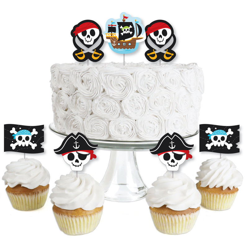 Pirate Ship Adventures - Dessert Cupcake Toppers - Skull Birthday Party Clear Treat Picks - Set of 24