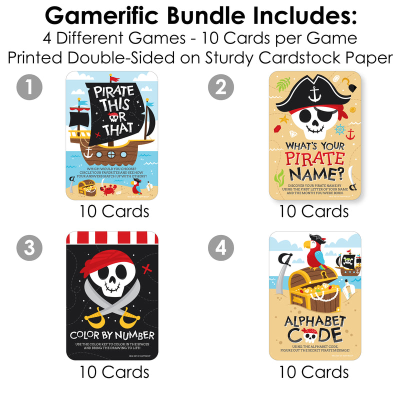 Pirate Ship Adventures - 4 Skull Birthday Party Games - 10 Cards Each - Gamerific Bundle