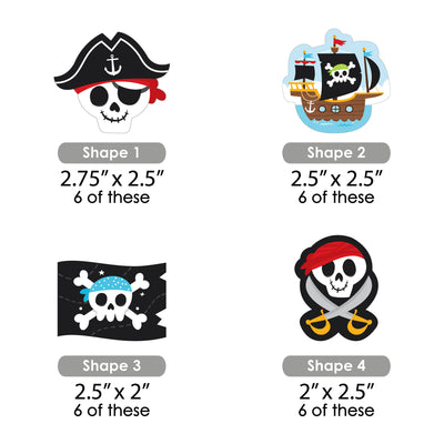 Pirate Ship Adventures - DIY Shaped Skull Birthday Party Cut-Outs - 24 Count