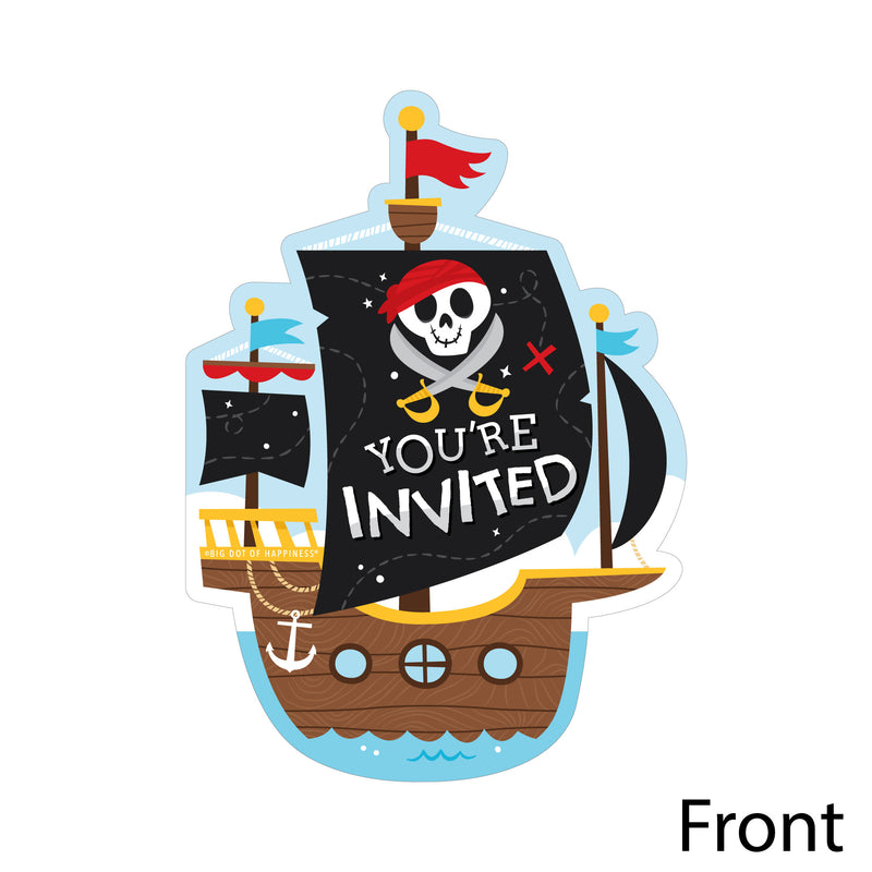 Pirate Ship Adventures - Shaped Fill-In Invitations - Skull Birthday Party Invitation Cards with Envelopes - Set of 12