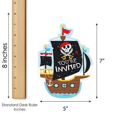 Pirate Ship Adventures - Shaped Fill-In Invitations - Skull Birthday Party Invitation Cards with Envelopes - Set of 12